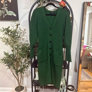 ELOQUII Green Ribbed Knit Button Front Sweater Dress Size 14/16